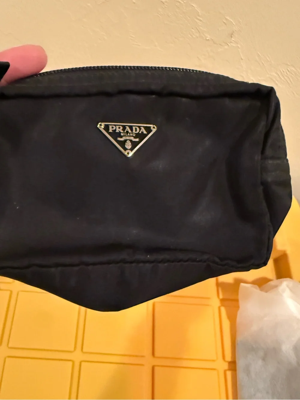 PRADA Black Tessuto Nylon Mini Zip Pouch Cosmetics Bag Triangle Logo